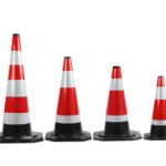 Heavy Duty 600mm Reflective Construction Rubber Cones on Road