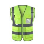 Multi-Pockets Zipper Yellow Safety Reflective Construct Vests with Front Transparent PVC Pockets