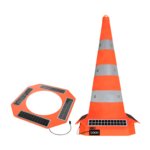 Distributor Waterproof 28 Inch 700mm Fluorescent Orange Reflective Solar Panel LED Strip Collapsible Safety Cones with PP Base