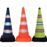 Vendor Waterproof 28 Inch 700mm Dry Battery Reflective PP Base Electrical Retractable Blue Cones with LED