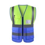 Commerical Personal Protective Fluorescent Yellow and Blue Pip Zipper Reflective Security Work Vests