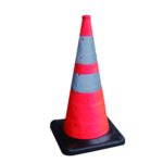 Supplier 28 Inch 700mm Reflective Retractable Road Safety Red Cones with Rubber Base