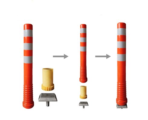 Wholesaler 30 Inch 750mm Orange Reflective TPU Removavble Magnetic Reversible Lane Warning Posts